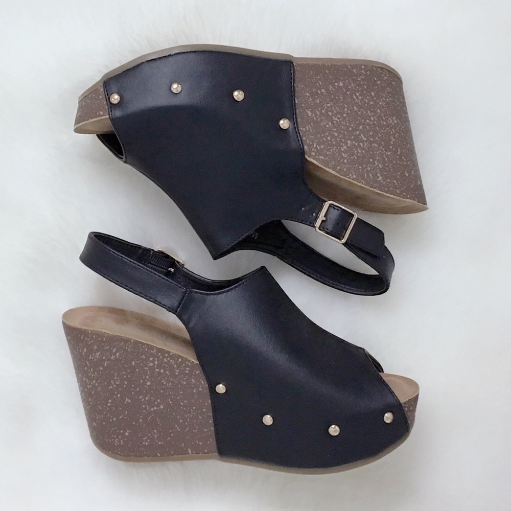 Black Vegan Leather Wedges - Picture 2 of 8